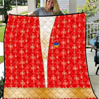 Armenian Traditional Red Quilt with Gold Cross Pattern and Flag Crest - Wonder Print Shop