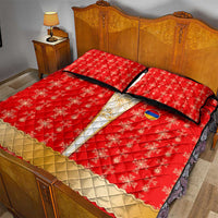 Armenian Traditional Red Quilt Bed Set with Gold Cross Pattern and Flag Crest - Wonder Print Shop