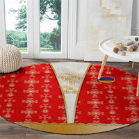 Armenian Traditional Red Round Carpet with Gold Cross Pattern and Flag Crest - Wonder Print Shop