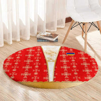 Armenian Traditional Red Round Carpet with Gold Cross Pattern and Flag Crest - Wonder Print Shop