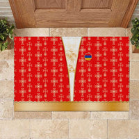Armenian Traditional Red Rubber Doormat with Gold Cross Pattern and Flag Crest - Wonder Print Shop