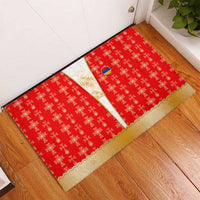 Armenian Traditional Red Rubber Doormat with Gold Cross Pattern and Flag Crest - Wonder Print Shop