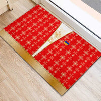 Armenian Traditional Red Rubber Doormat with Gold Cross Pattern and Flag Crest - Wonder Print Shop