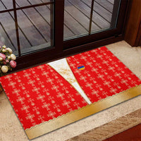 Armenian Traditional Red Rubber Doormat with Gold Cross Pattern and Flag Crest - Wonder Print Shop