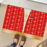 Armenian Traditional Red Rubber Doormat with Gold Cross Pattern and Flag Crest - Wonder Print Shop