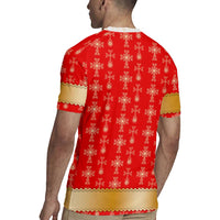 Armenian Traditional Red Rugby Jersey with Gold Cross Pattern and Flag Crest - Wonder Print Shop