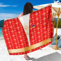 Armenian Traditional Red Sarong with Gold Cross Pattern and Flag Crest - Wonder Print Shop