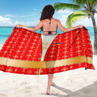 Armenian Traditional Red Sarong with Gold Cross Pattern and Flag Crest - Wonder Print Shop
