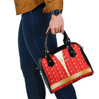 Armenian Traditional Red Shoulder Handbag with Gold Cross Pattern and Flag Crest - Wonder Print Shop