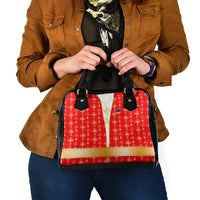 Armenian Traditional Red Shoulder Handbag with Gold Cross Pattern and Flag Crest - Wonder Print Shop