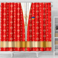 Armenian Traditional Red Shower Curtain with Gold Cross Pattern and Flag Crest - Wonder Print Shop
