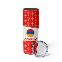 Armenian Traditional Red Skinny Tumbler with Gold Cross Pattern and Flag Crest - Wonder Print Shop