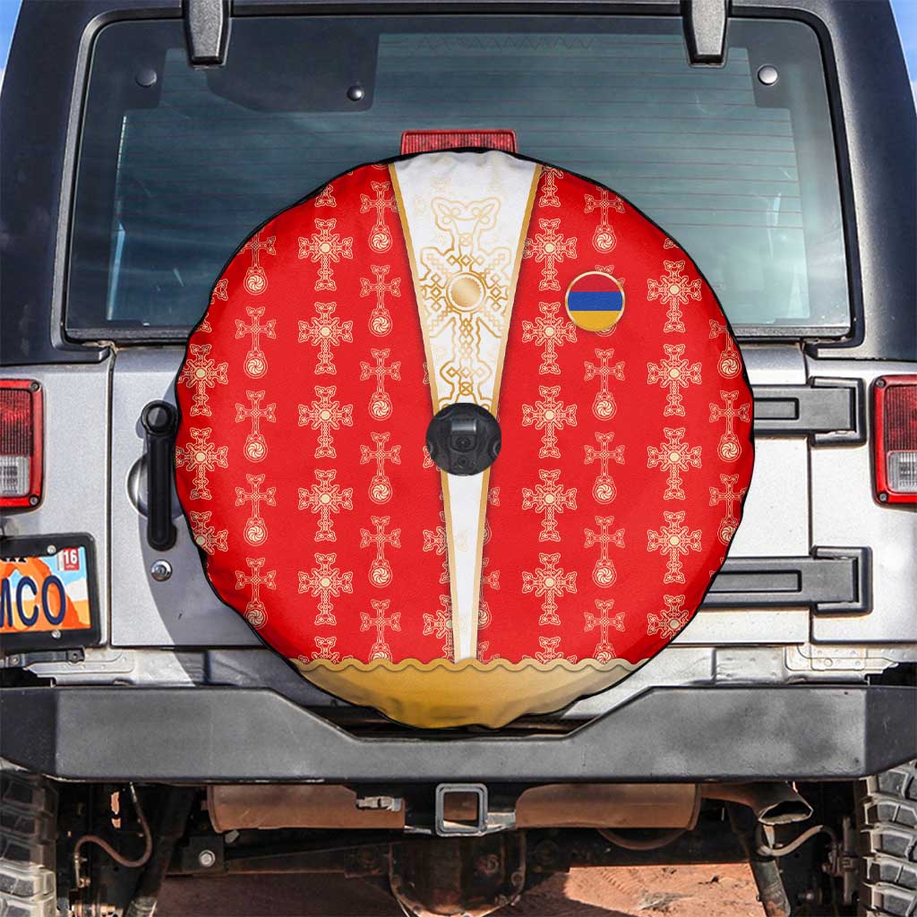 Armenian Traditional Red Spare Tire Cover with Gold Cross Pattern and Flag Crest - Wonder Print Shop