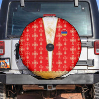 Armenian Traditional Red Spare Tire Cover with Gold Cross Pattern and Flag Crest - Wonder Print Shop