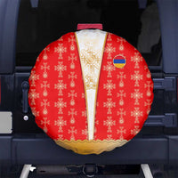 Armenian Traditional Red Spare Tire Cover with Gold Cross Pattern and Flag Crest - Wonder Print Shop