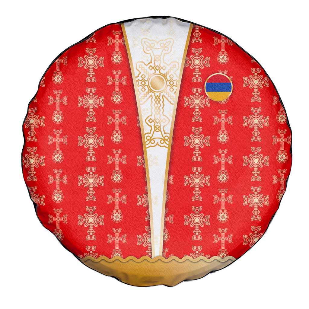 Armenian Traditional Red Spare Tire Cover with Gold Cross Pattern and Flag Crest - Wonder Print Shop