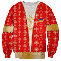 Armenian Traditional Red Sweatshirt with Gold Cross Pattern and Flag Crest - Wonder Print Shop