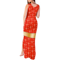 Armenian Traditional Red Tank Maxi Dress with Gold Cross Pattern and Flag Crest - Wonder Print Shop