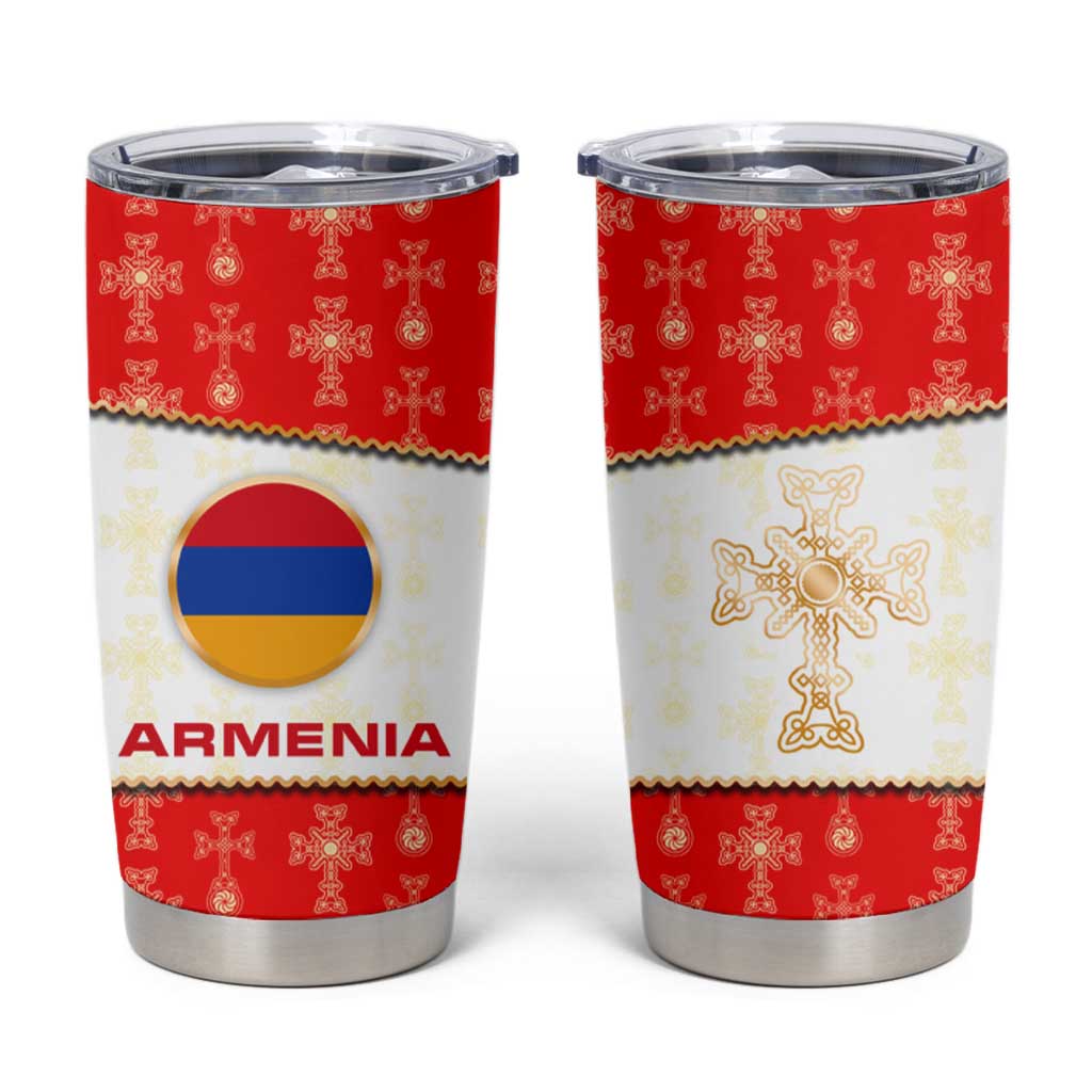 Armenian Traditional Red Tumbler Cup with Gold Cross Pattern and Flag Crest - Wonder Print Shop