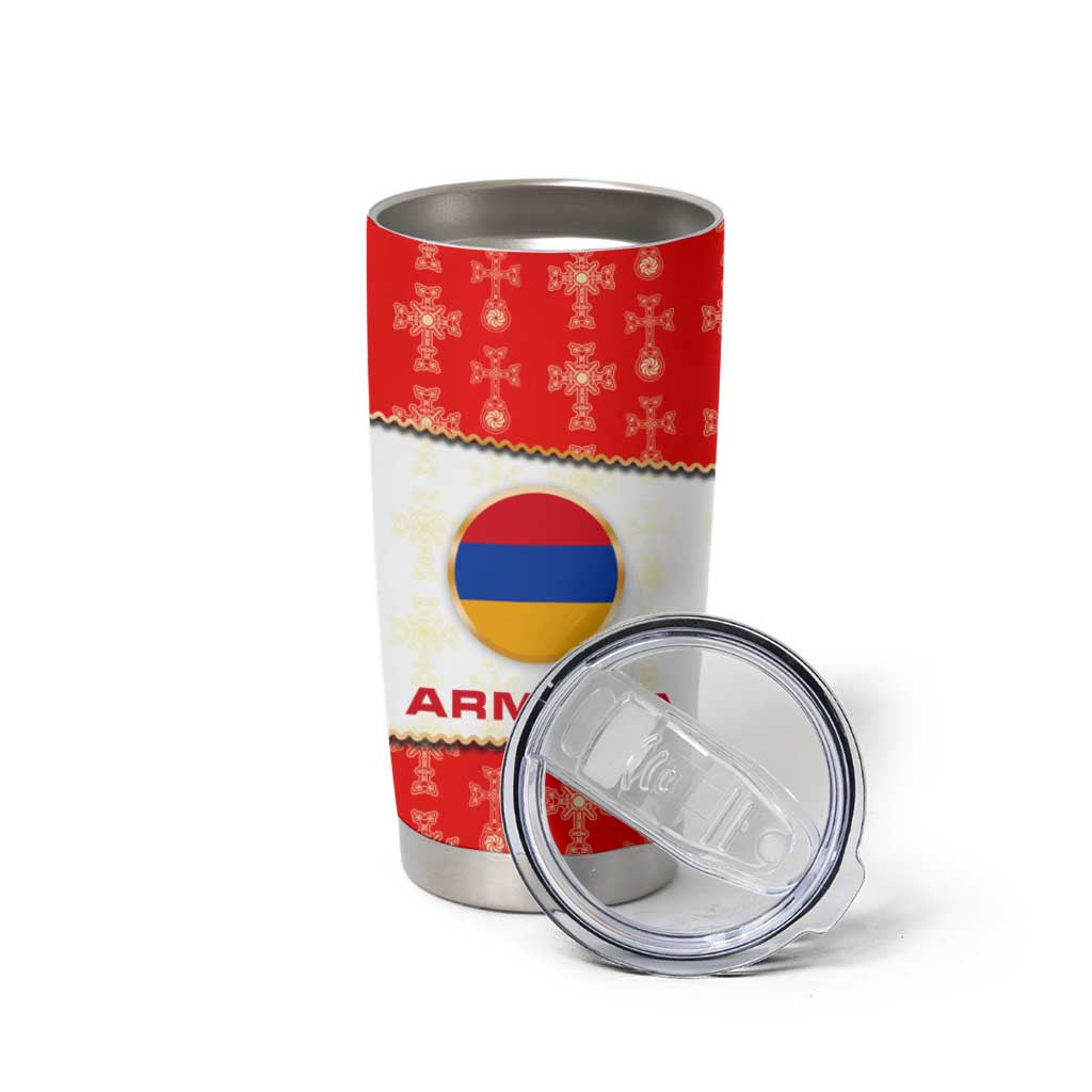 Armenian Traditional Red Tumbler Cup with Gold Cross Pattern and Flag Crest - Wonder Print Shop