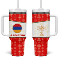 Armenian Traditional Red Tumbler With Handle with Gold Cross Pattern and Flag Crest - Wonder Print Shop