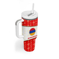 Armenian Traditional Red Tumbler With Handle with Gold Cross Pattern and Flag Crest - Wonder Print Shop