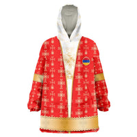 Armenian Traditional Red Wearable Blanket Hoodie with Gold Cross Pattern and Flag Crest - Wonder Print Shop
