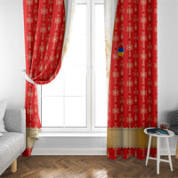 Armenian Traditional Red Window Curtain with Gold Cross Pattern and Flag Crest - Wonder Print Shop