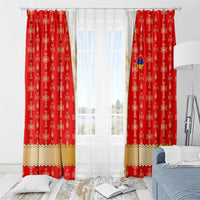 Armenian Traditional Red Window Curtain with Gold Cross Pattern and Flag Crest - Wonder Print Shop