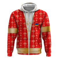 Armenian Traditional Red Zip Hoodie with Gold Cross Pattern and Flag Crest - Wonder Print Shop