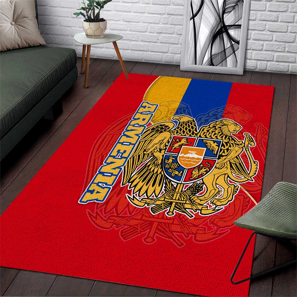 Armenia Flag Area Rug with National Coat of Arms and Map Design - Wonder Print Shop