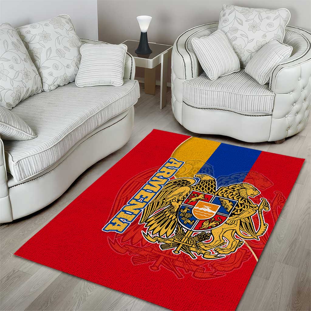 Armenia Flag Area Rug with National Coat of Arms and Map Design - Wonder Print Shop