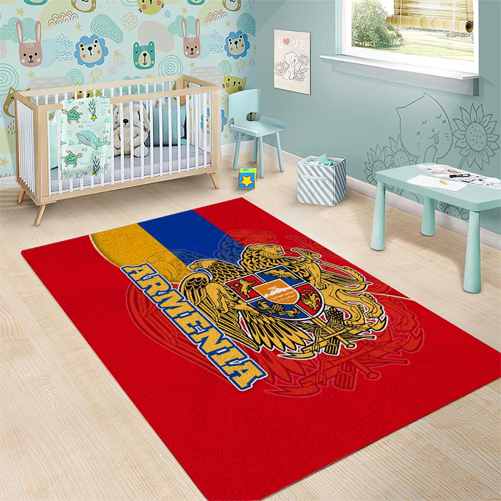 Armenia Flag Area Rug with National Coat of Arms and Map Design - Wonder Print Shop