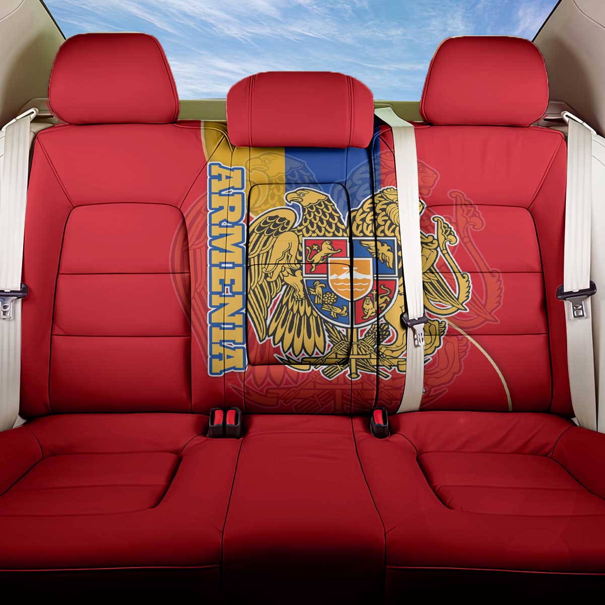 Armenia Flag Back Car Seat Cover with National Coat of Arms and Map Design - Wonder Print Shop
