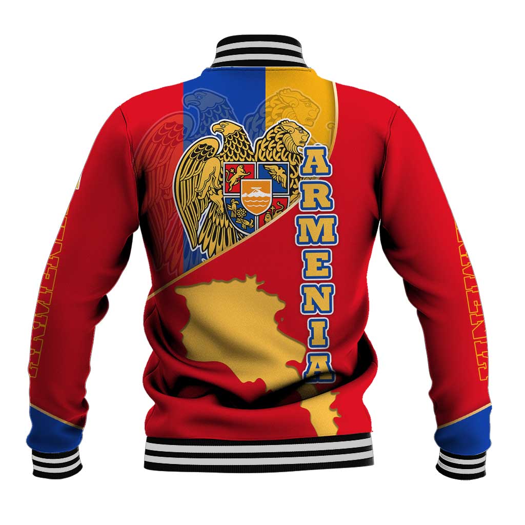Armenia Flag Baseball Jacket with National Coat of Arms and Map Design - Wonder Print Shop