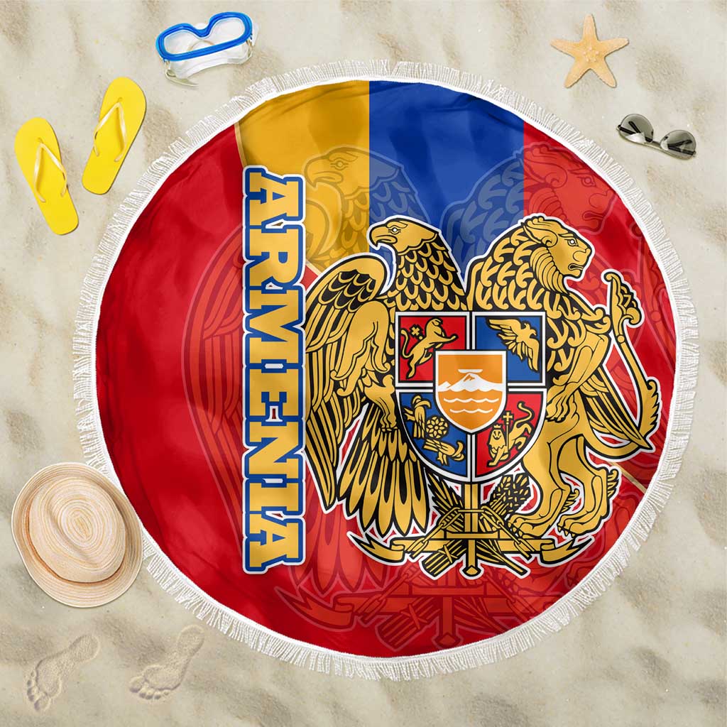 Armenia Flag Beach Blanket with National Coat of Arms and Map Design - Wonder Print Shop