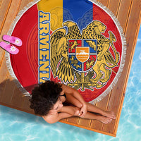 Armenia Flag Beach Blanket with National Coat of Arms and Map Design - Wonder Print Shop