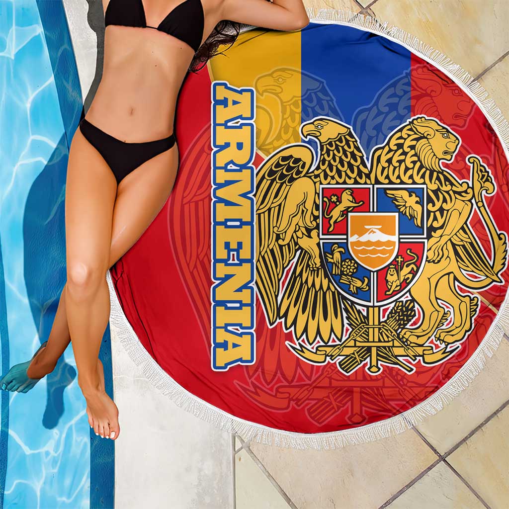 Armenia Flag Beach Blanket with National Coat of Arms and Map Design - Wonder Print Shop