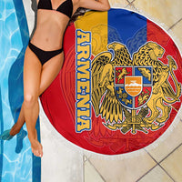 Armenia Flag Beach Blanket with National Coat of Arms and Map Design - Wonder Print Shop