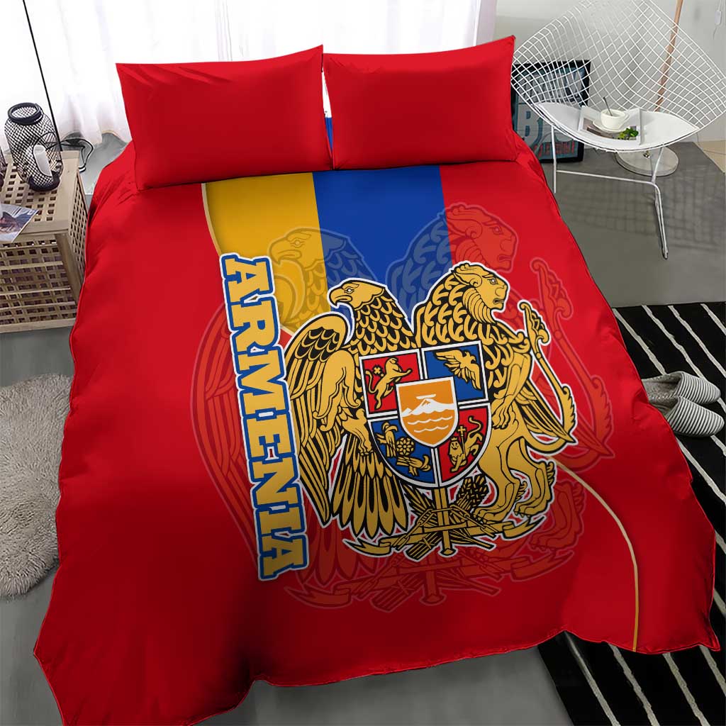 Armenia Flag Bedding Set with National Coat of Arms and Map Design - Wonder Print Shop