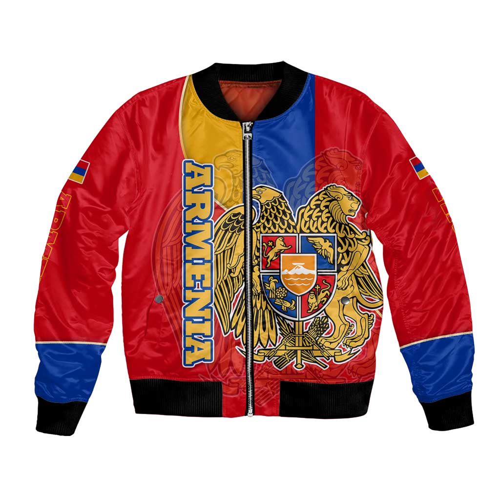 Armenia Flag Bomber Jacket with National Coat of Arms and Map Design - Wonder Print Shop
