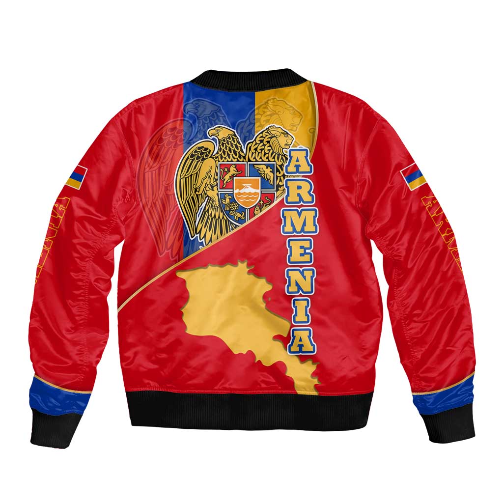 Armenia Flag Bomber Jacket with National Coat of Arms and Map Design - Wonder Print Shop