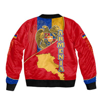 Armenia Flag Bomber Jacket with National Coat of Arms and Map Design - Wonder Print Shop