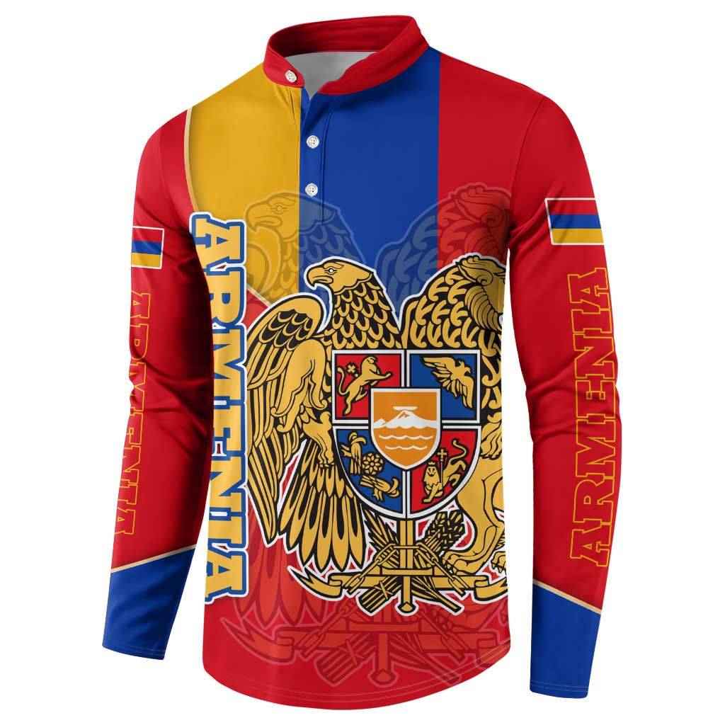 Armenia Flag Button Sweatshirt with National Coat of Arms and Map Design - Wonder Print Shop