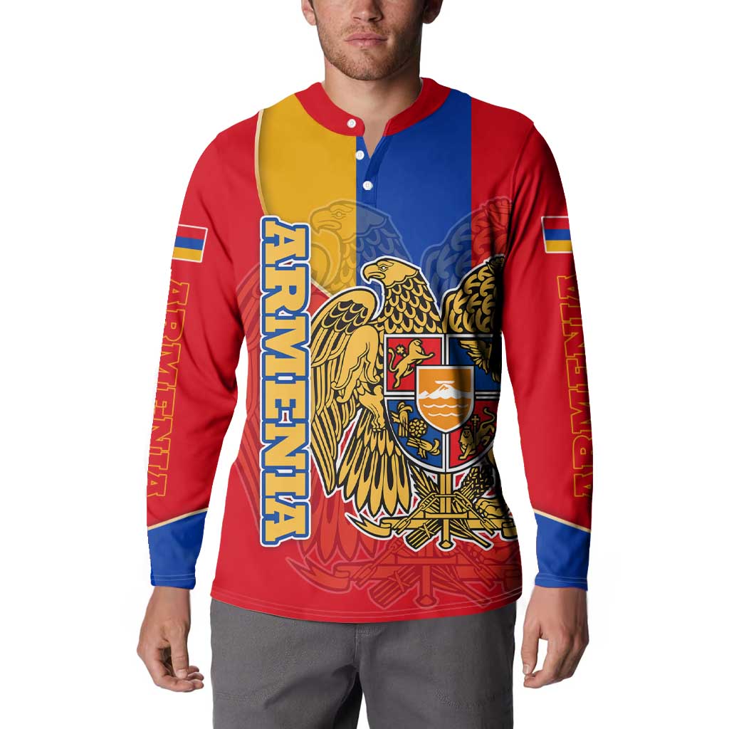 Armenia Flag Button Sweatshirt with National Coat of Arms and Map Design - Wonder Print Shop