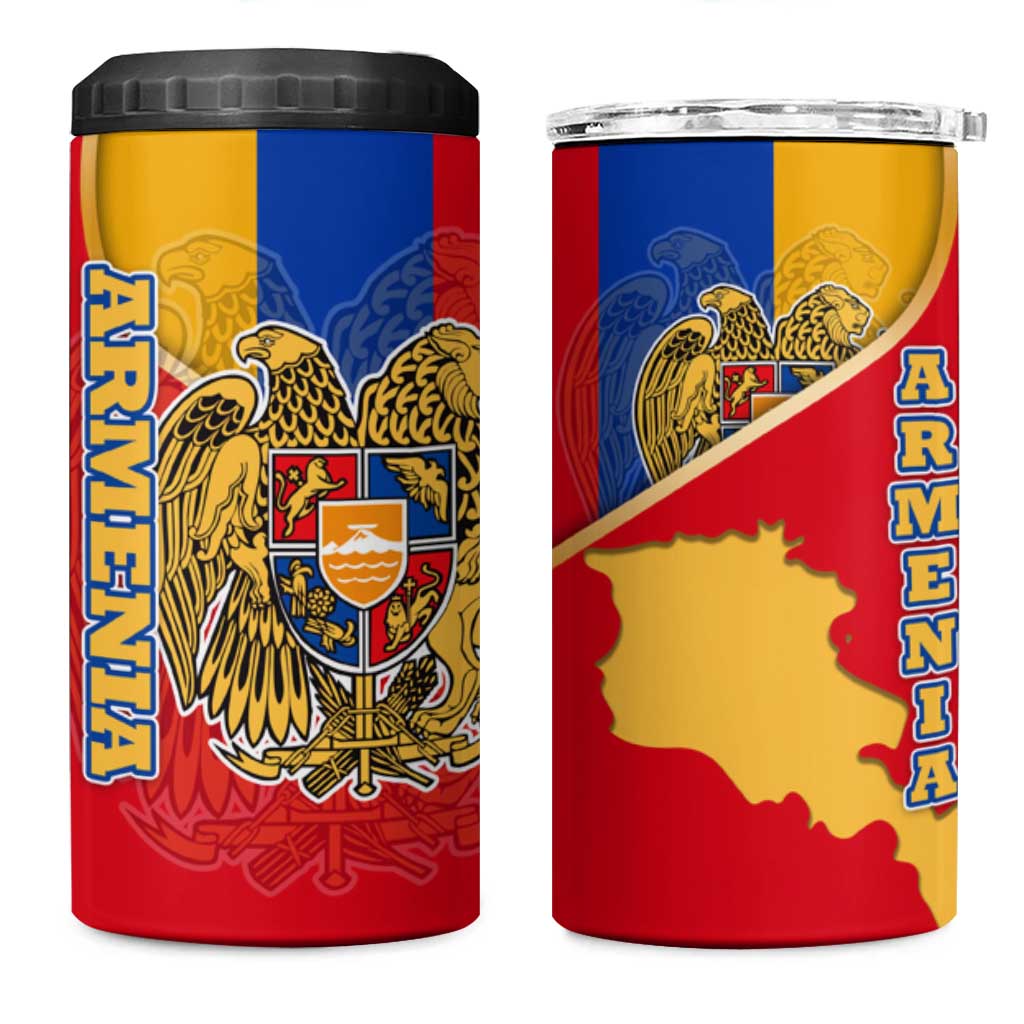 Armenia Flag 4 in 1 Can Cooler Tumbler with National Coat of Arms and Map Design - Wonder Print Shop