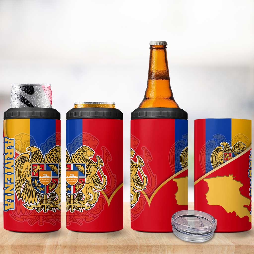 Armenia Flag 4 in 1 Can Cooler Tumbler with National Coat of Arms and Map Design - Wonder Print Shop