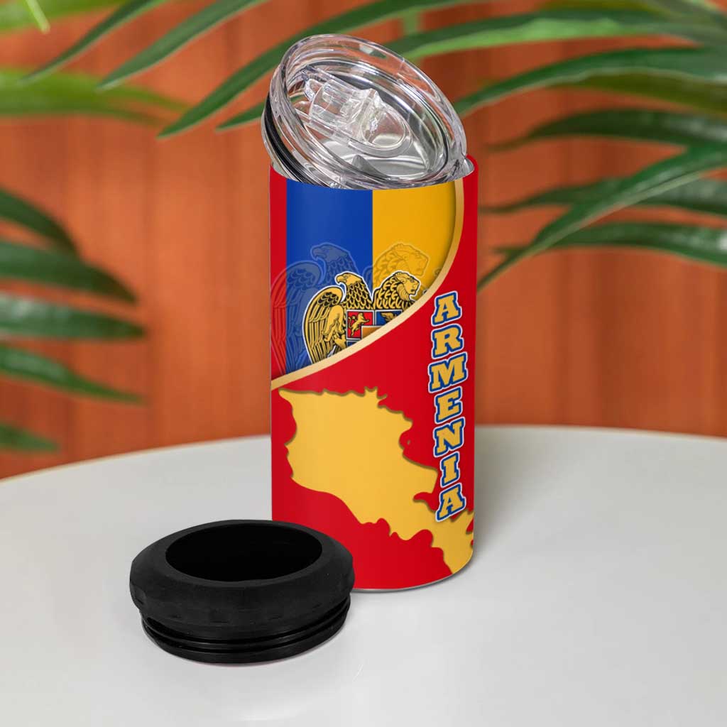 Armenia Flag 4 in 1 Can Cooler Tumbler with National Coat of Arms and Map Design - Wonder Print Shop