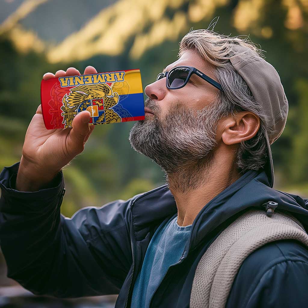 Armenia Flag 4 in 1 Can Cooler Tumbler with National Coat of Arms and Map Design - Wonder Print Shop
