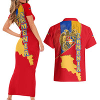 Armenia Flag Couples Matching Short Sleeve Bodycon Dress and Hawaiian Shirt with National Coat of Arms and Map Design - Wonder Print Shop